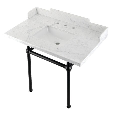 Kingston Brass 36 Carrara Marble Console Sink with Brass Legs, Marble WhiteMatte Black LMS36MBSQ0